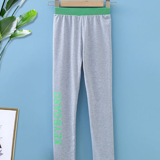 Girls' Solid Letter Print Leggings