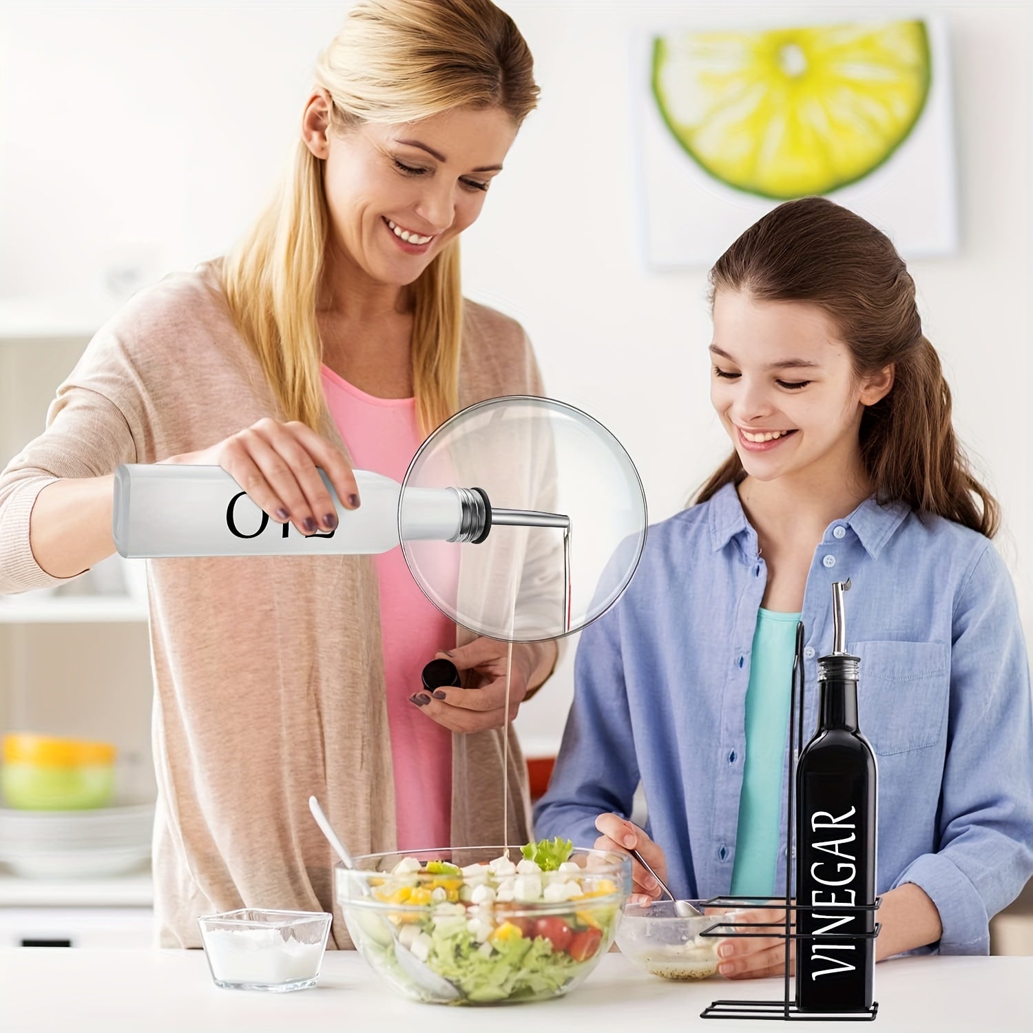 2pcs Olive & Vinegar Dispenser Set 17oz Kitchen Seasoning Dispenser