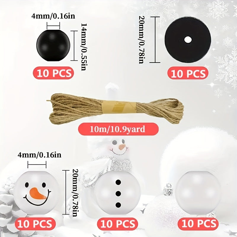 Christmas Wooden Beads Ornaments Snowman Winter Decor Farmhouse