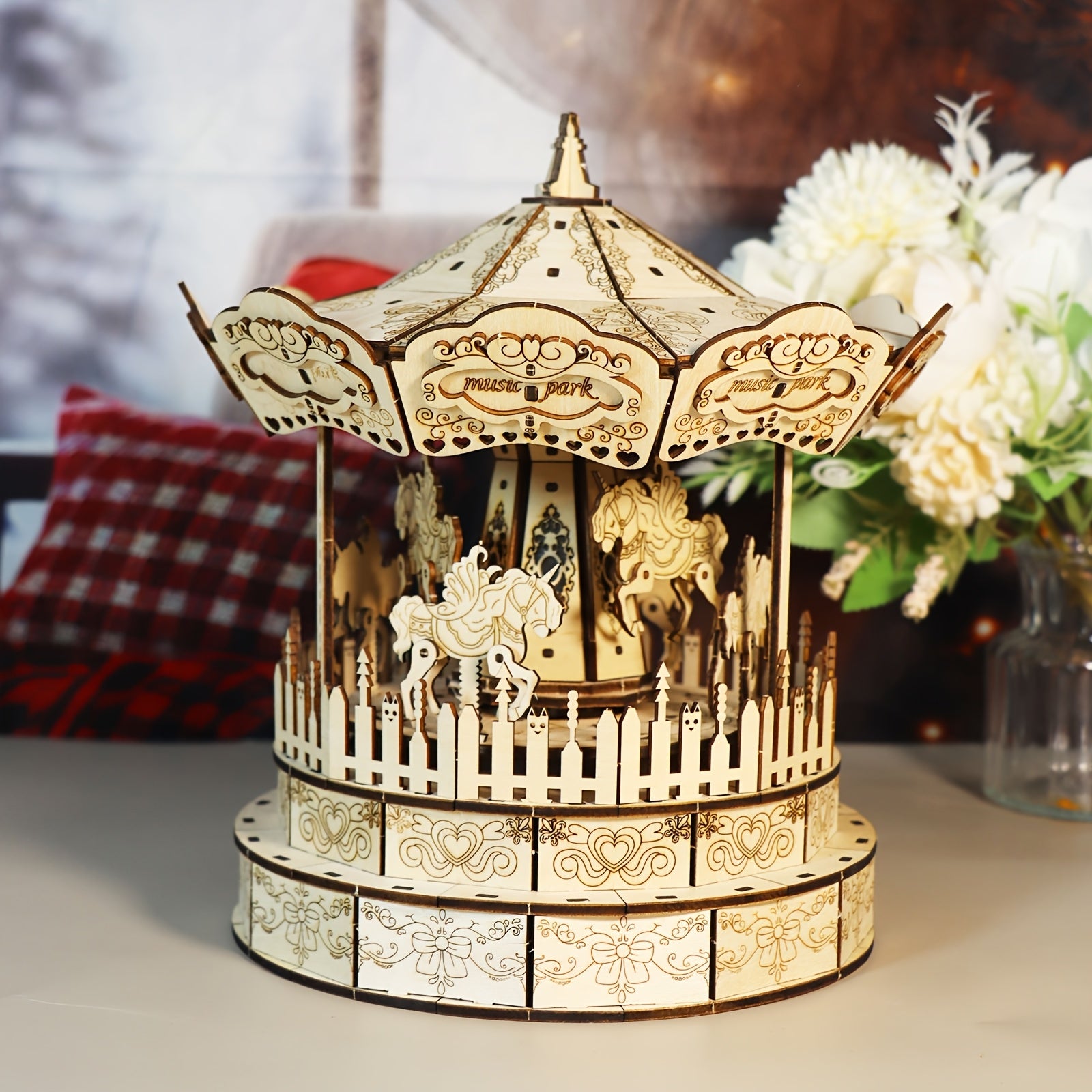 3D Wooden Puzzle Carousel Music Box Festive Christmas Gift
