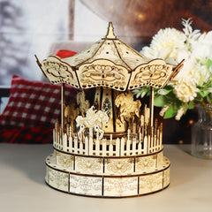 3D Wooden Puzzle Carousel Music Box Festive Christmas Gift