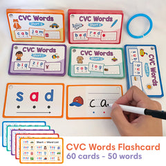 60pcs CVC Words Flashcards Phonics Learning Educational Word Builders