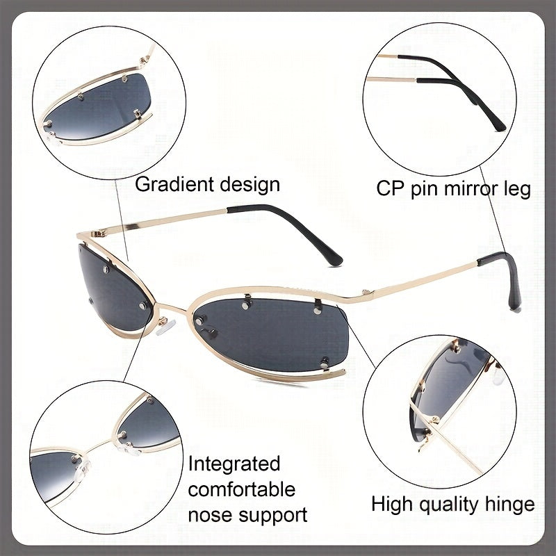 Metal Rimless Sunglasses Men's Punk Sunglasses Sunglasses With Glasses Case