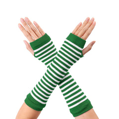Y2K Green Striped Knitted Gloves Saint Patrick's Fingerless Gloves