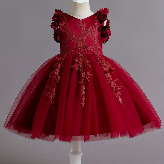 Flower Girl Lace Embroidery Dress Pageant Wedding Holiday Party Dresses