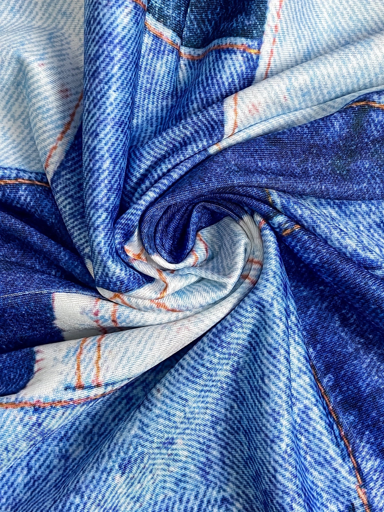  Denim Print One Shoulder Midi Dress