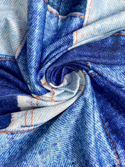  Denim Print One Shoulder Midi Dress