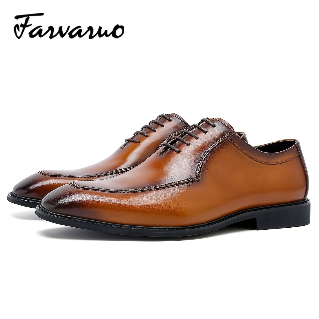 FARWARWO Men's Pointed Toe Leather Oxford Dress Shoes Light Brown