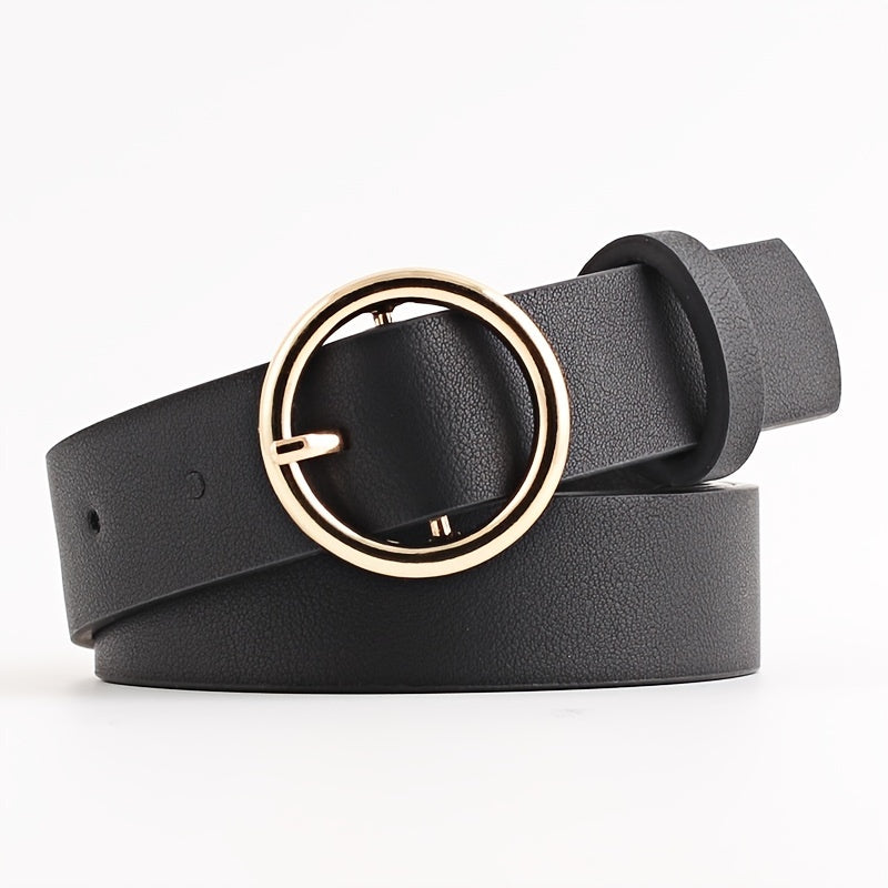 Faux Leather Round Belt Buckle Casual Strong Belt