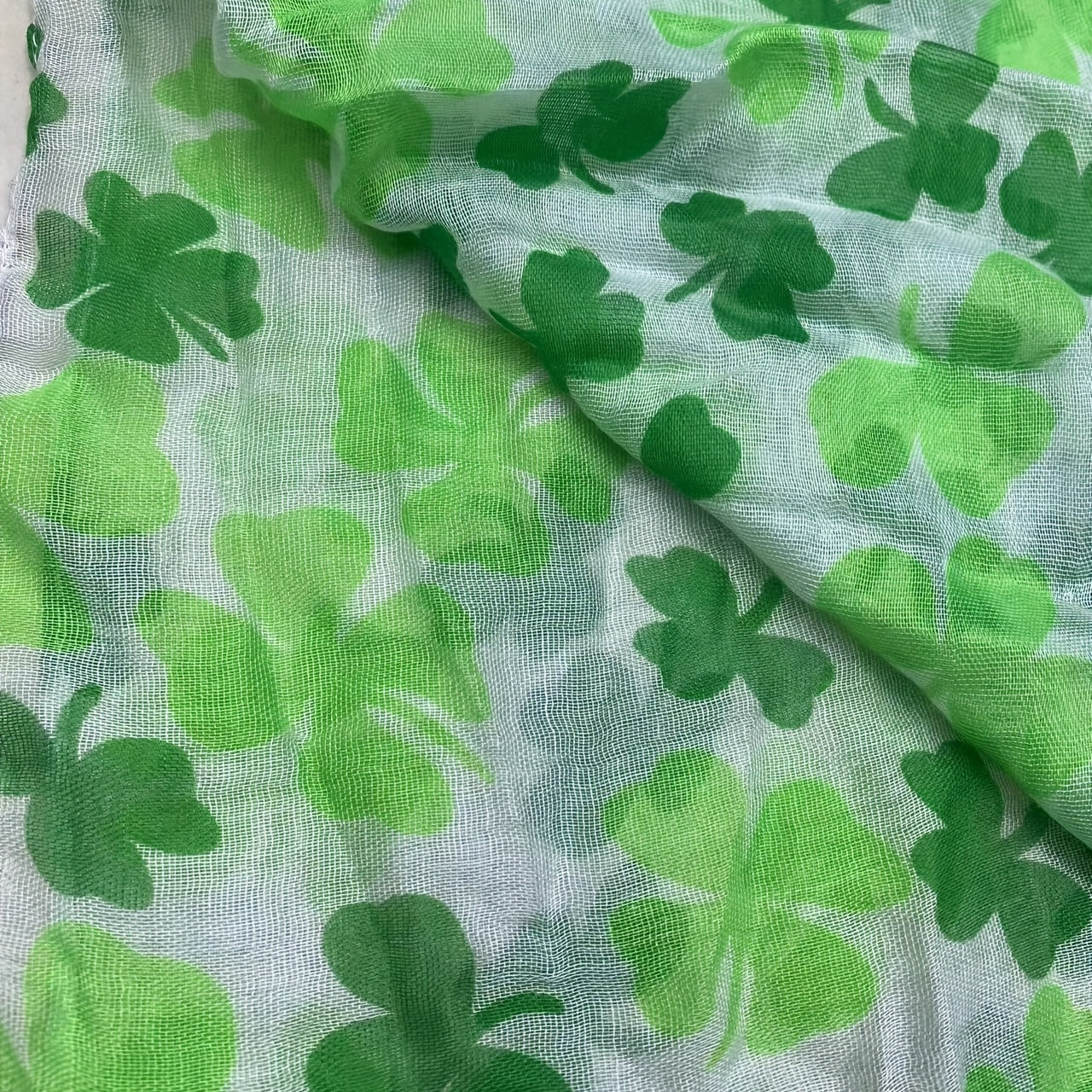 Voile Green Scarf Lucky Clover St Patrick's Shawl Four Leaf Clover Neck Scarf