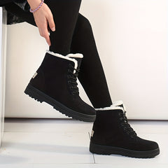 Women's Plush Mid Calf Boots Round Toe Winter Platform Sneakers