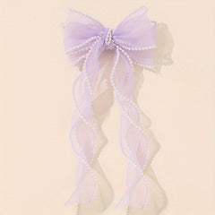 Organza Bow Hair Clip Pearl French Barrett Back Head