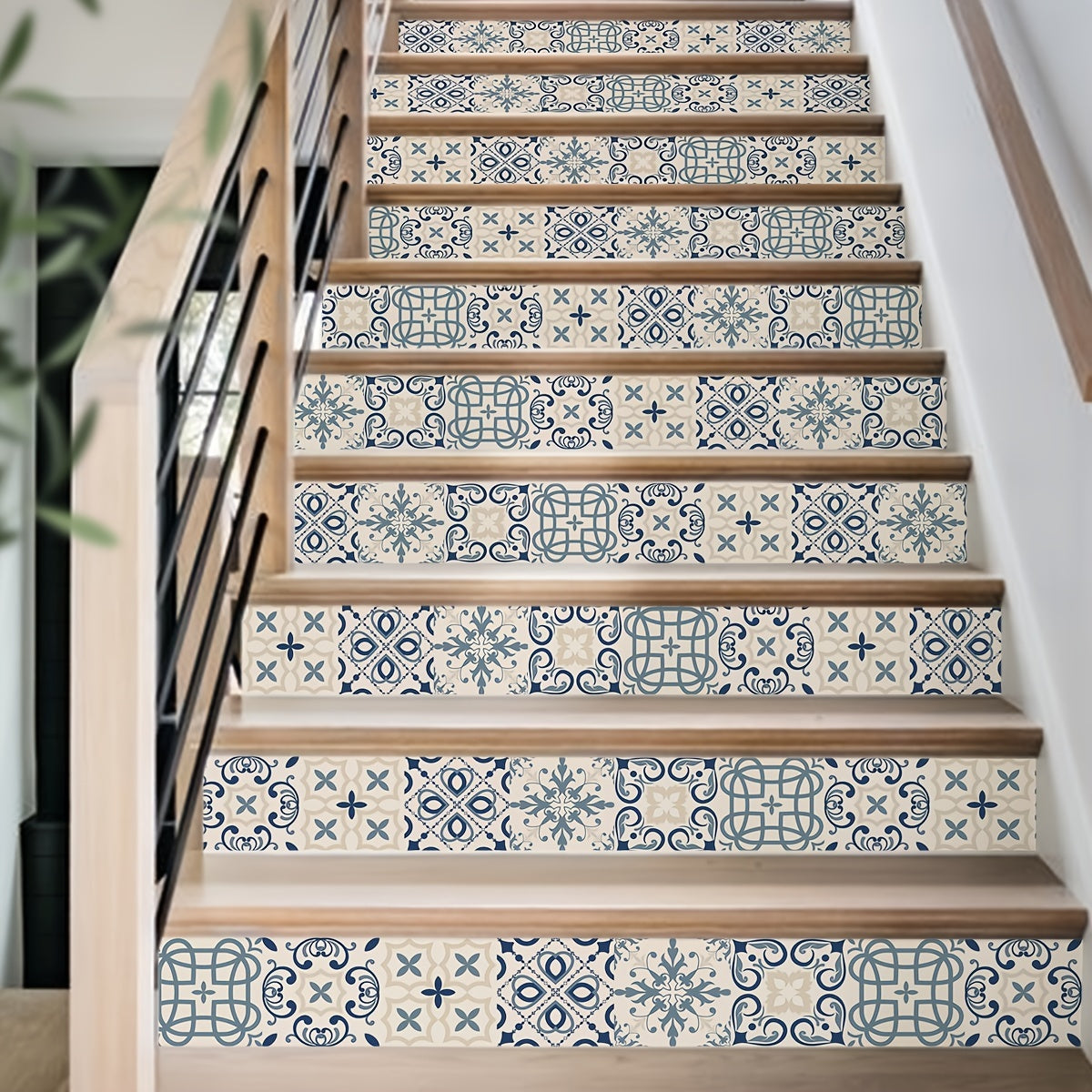 Stylish Moroccan Tile Stickers for Stair Transformation