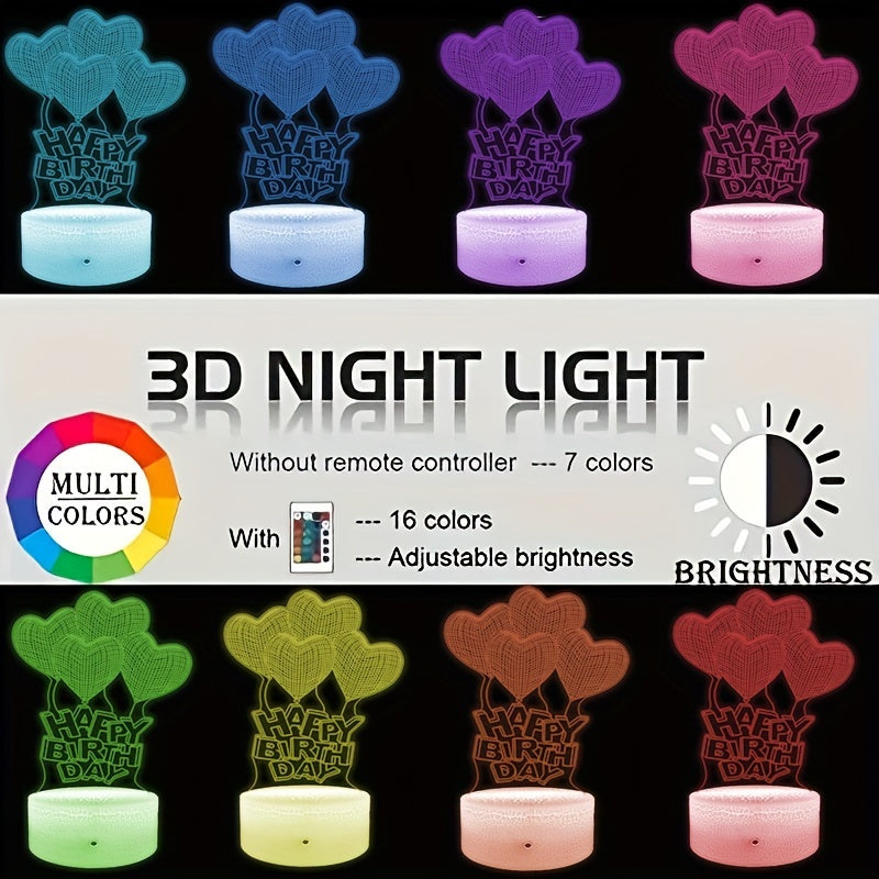 3D Night Lamp Remote Control 16 Colors Bedroom Decor Birthday Gift