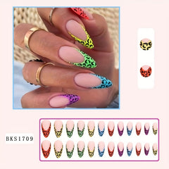 24pcs Leopard Print Almond Press On Nails Long Matte Acrylic Stiletto Nails