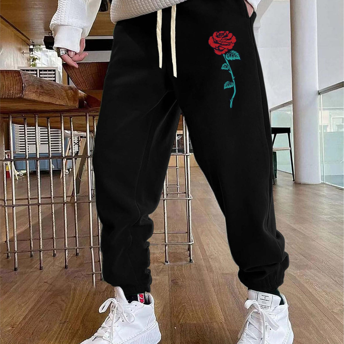 Rose Pattern Joggers Men s Casual Loose Fit Street Style Sweatpants