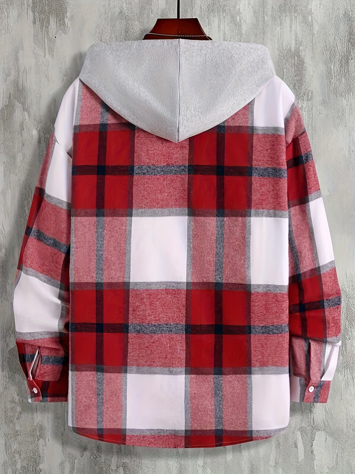 Men's Plaid Hooded Jacket Button Down Shirt