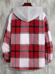 Men's Plaid Hooded Jacket Button Down Shirt