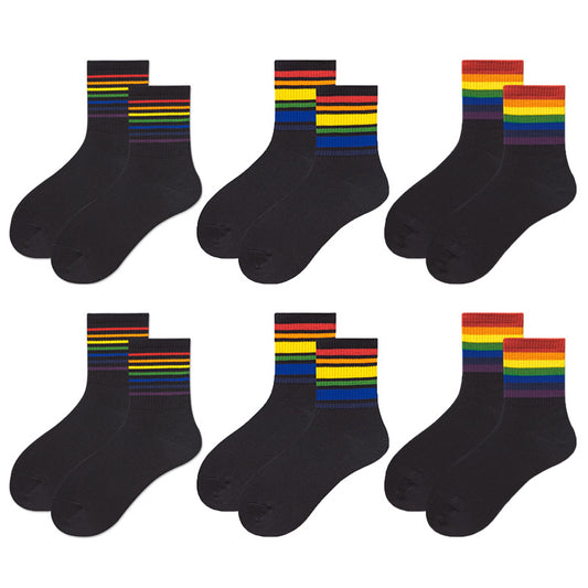 Girls Kids Rainbow Socks Striped Breathable Sports Socks for Spring Summer