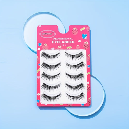 5 Pairs Fairy Style False Eyelash Clear Band Spiky Crisscross Manga Lashes