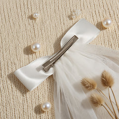 Custom Name & Date Bridal Veil with Sheer Bow Accent
