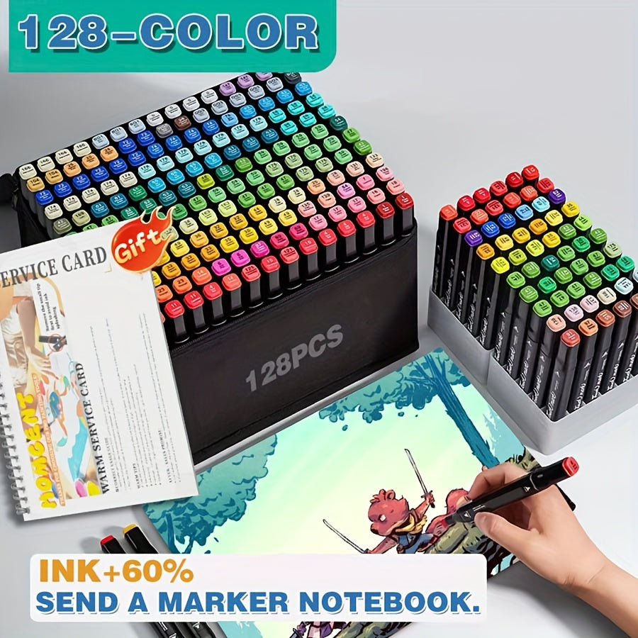 Non Toxic Double-Tip Art Pens, 128 Colors with Case