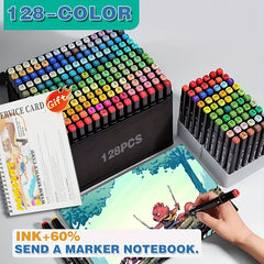Non Toxic Double-Tip Art Pens, 128 Colors with Case