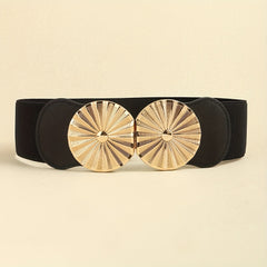 Geometric Circle Wide Belt PU Leather Elastic Waistband
