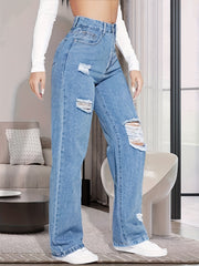 Ripped Distressed Loose Denim Pants Medium Wash Jeans