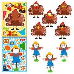 6 Turkey Thanksgiving Puzzle Face Matching DIY Stickers
