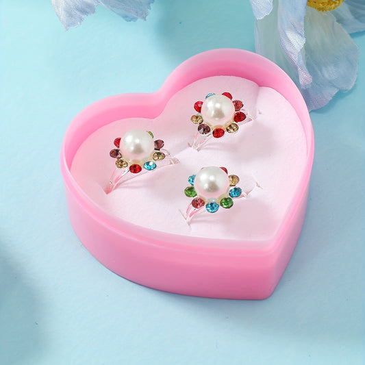 3pcs Girls Faux Pearl Rings Kids Accessories