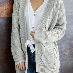  Cable Knit Open Front Sweater Cardigan