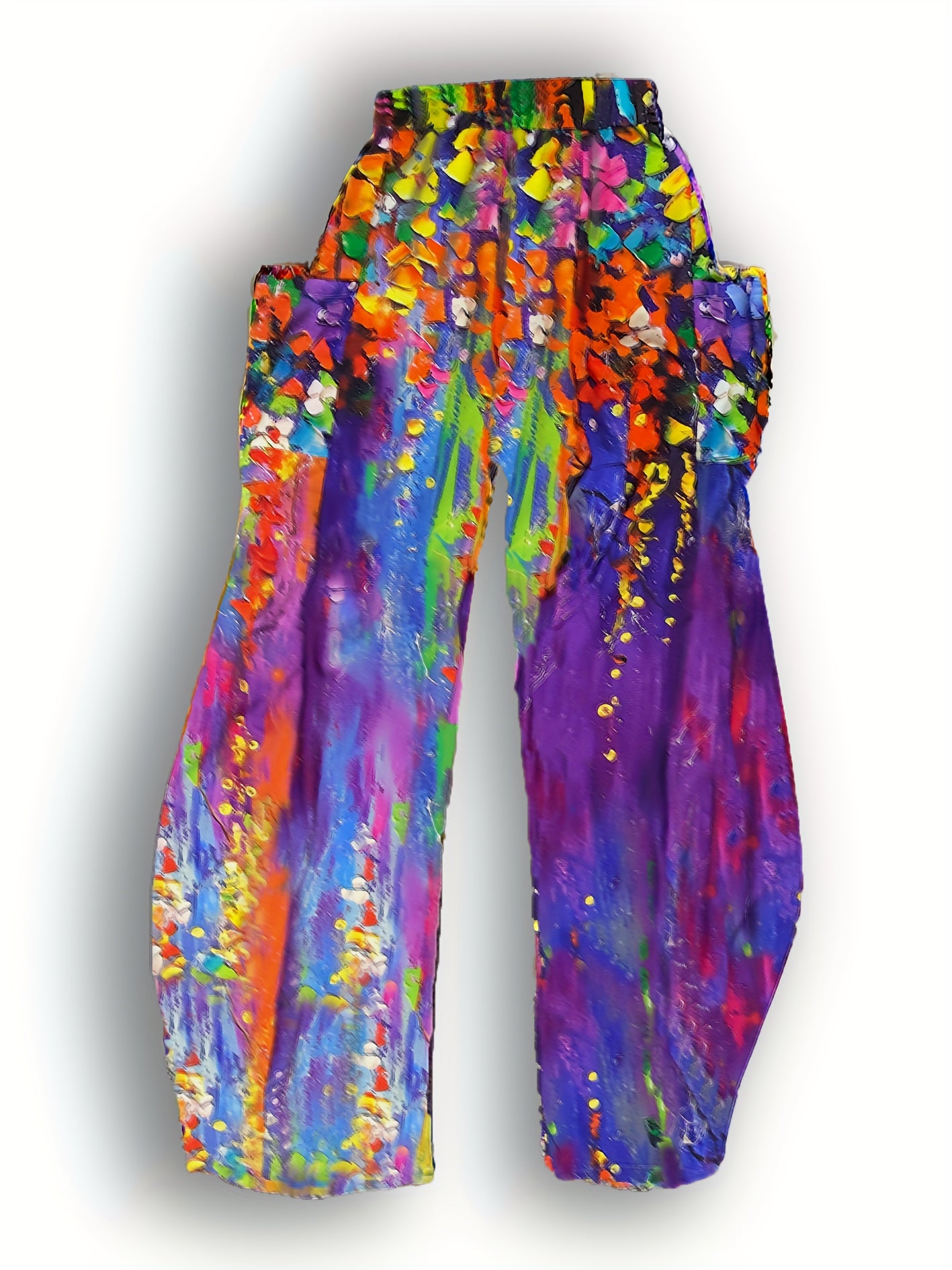  Boho Tie Dye Floral Wide Leg Pants With Pockets