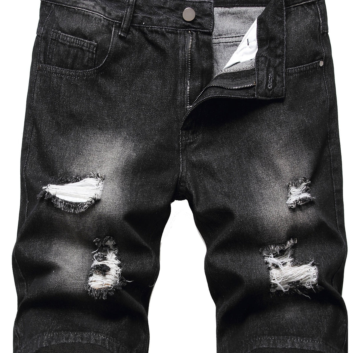 Men's Destroyed Hole Denim Shorts Classic Fit Distressed Summer Jean Shorts