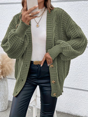 Women's Plus Solid Ribbed Lantern Sleeve Cardigan