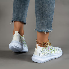 Women's Floral Pattern Rhinestone Tennis Sports Shoes