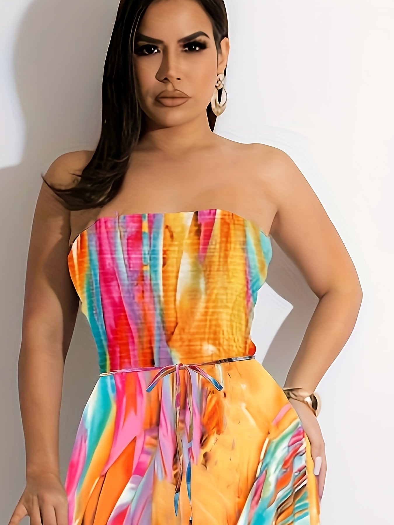  Casual Tube Jumpsuit Women's Plus Random Print