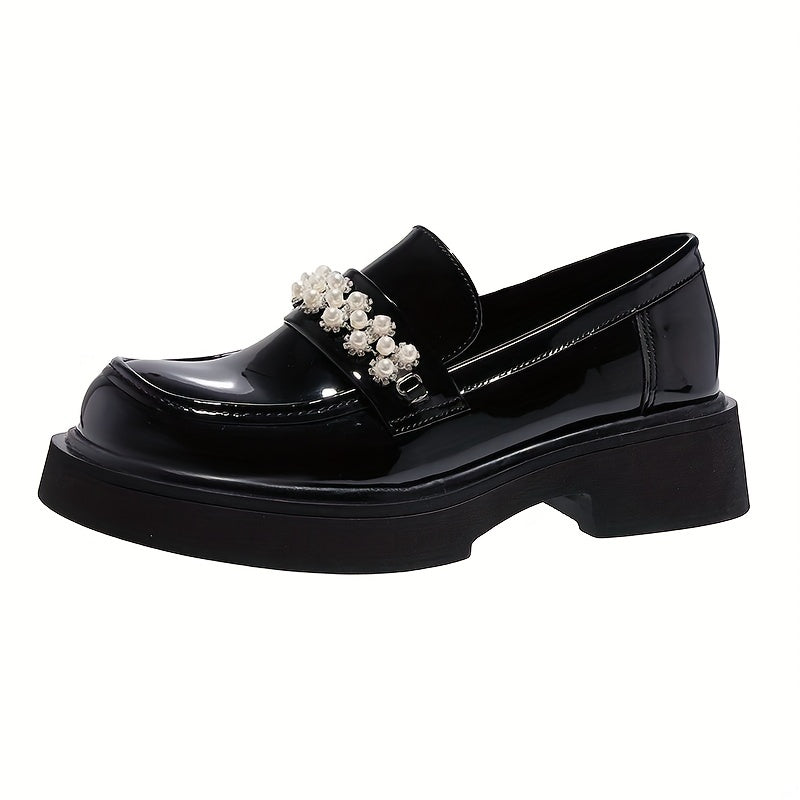 Women's Chunky Loafers with Faux Pearl & Rhinestone Detail