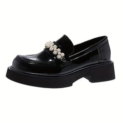 Women's Chunky Loafers with Faux Pearl & Rhinestone Detail