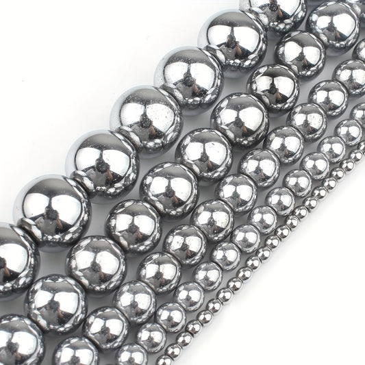 38 Silver Hematite Stone Round Loose Beads DIY Jewelry Making