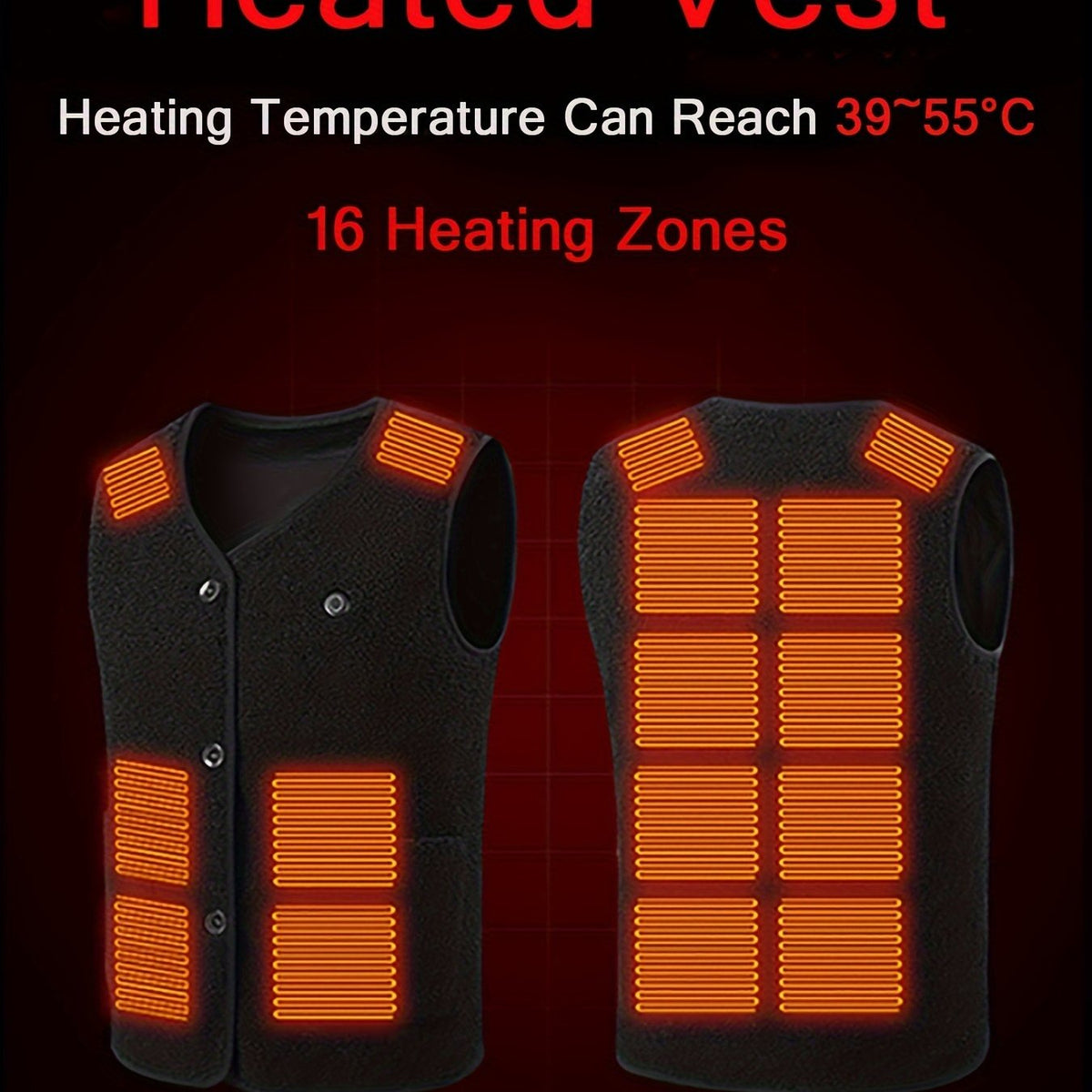 Men's Heated Vest 16 Heating Zones Waterproof Warm Jacket Outdoor Sports