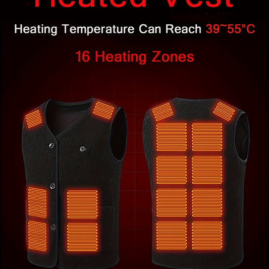 Men's Heated Vest 16 Heating Zones Waterproof Warm Jacket Outdoor Sports
