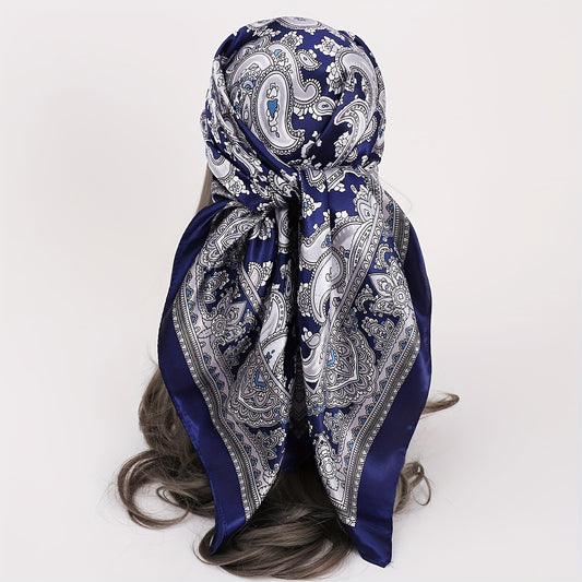 Vintage Paisley Print Square Scarf Satin Bandana Windproof Head Wrap