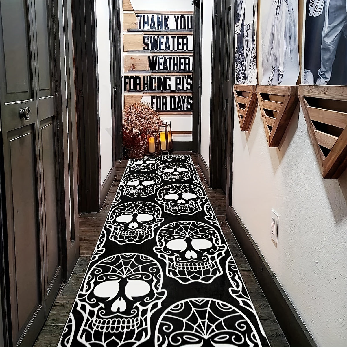2'X10' Extra Long Skull Runner Rugs Laundry Room Rug Oriental Hallway Rug Runner