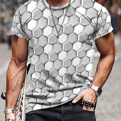 Men's 3D Geometry Print T shirt Active Crew Neck Tee