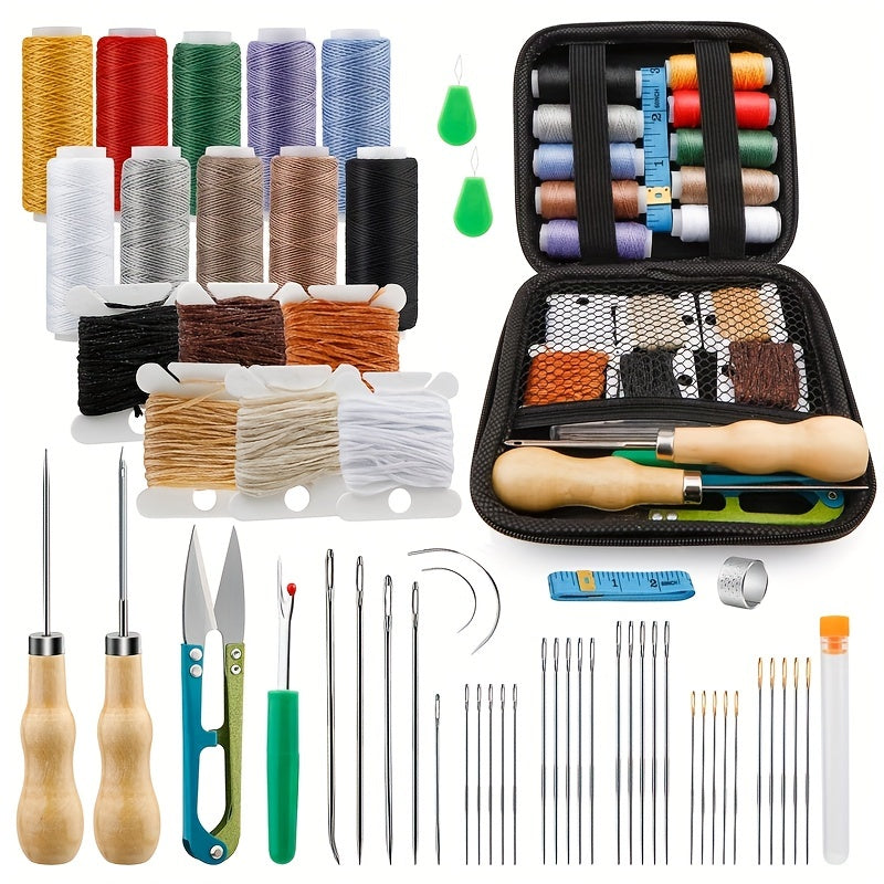 59pcs Leather Sewing Kit Needles Heavy Duty Upholstery Repair Waxed