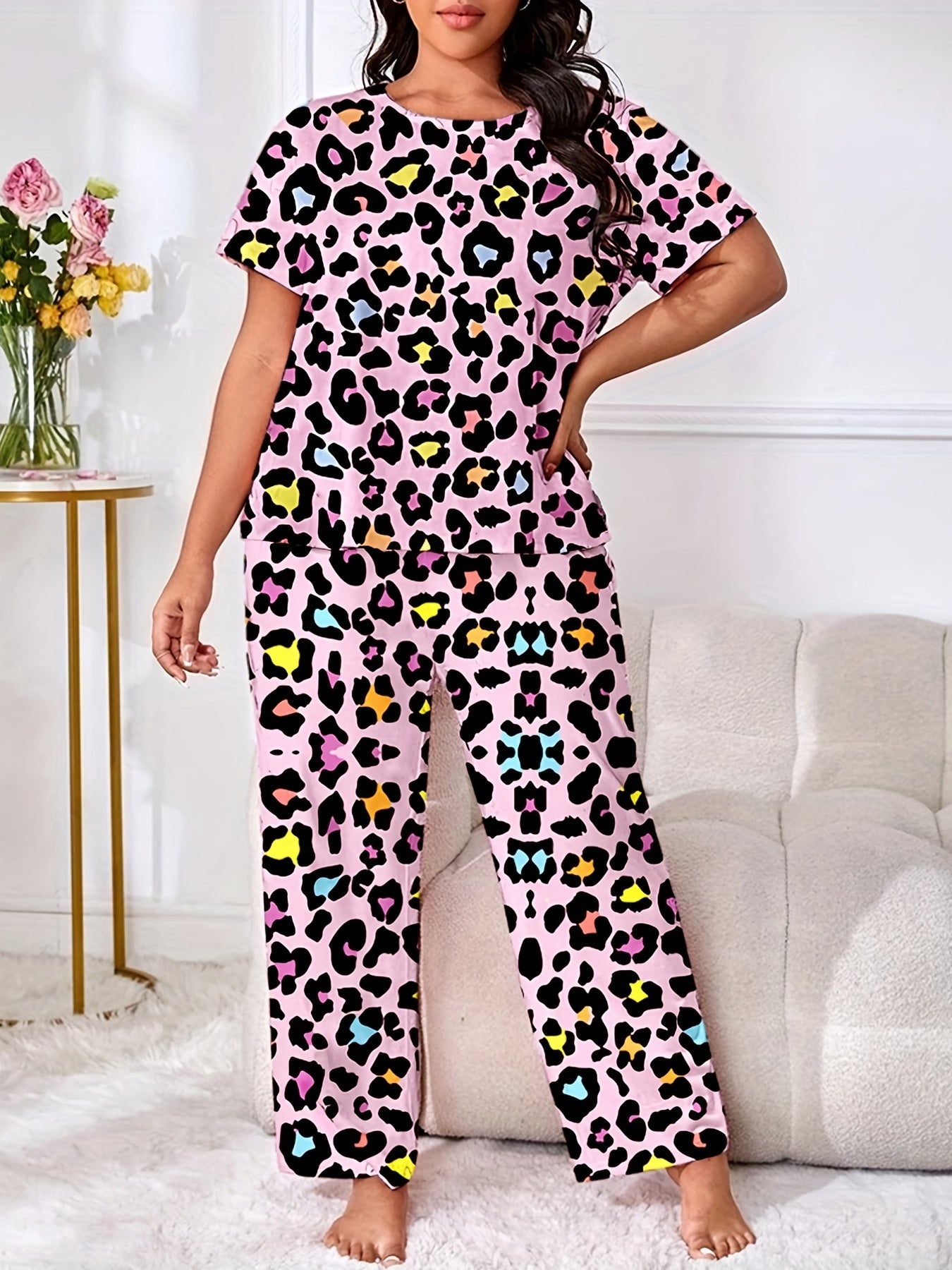  Colorful Dot & Butterfly Print Pajama Set