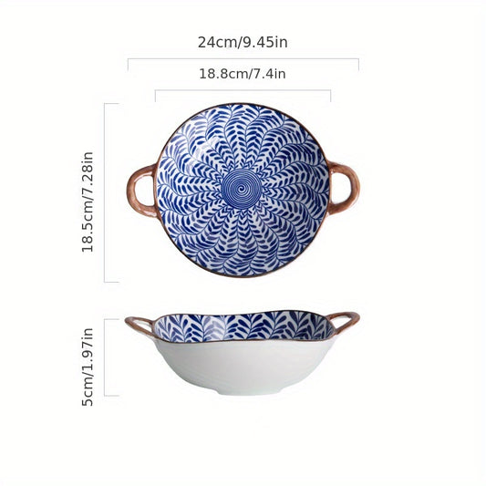 Ceramic Retro Style Two Ear Bowl High Beauty Noodle Bowl for Salad Fruit Pasta