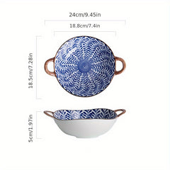 Ceramic Retro Style Two Ear Bowl High Beauty Noodle Bowl for Salad Fruit Pasta