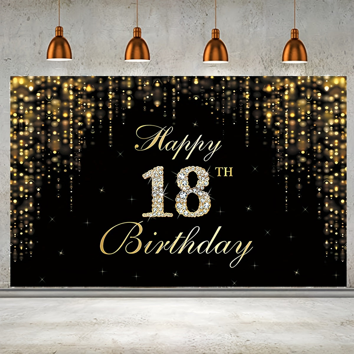 18th Birthday Decorations Backdrop Banner Golden Happy 18th Birthday Decoration